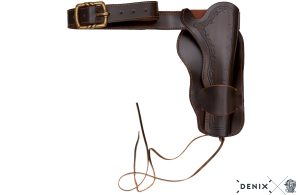 Villin lännen asevyö ja asekotelo Mexican loop holster revolverille.