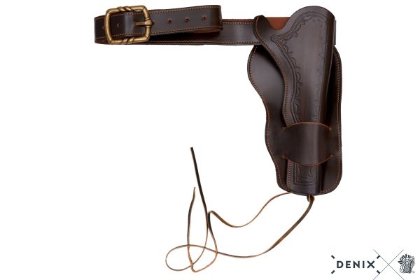 Villin lännen asevyö ja asekotelo Mexican loop holster revolverille.