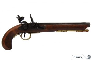 Replika-ase piilukkopistooli Kentucky Flintlock, suustaladattava mustaruutiase lupavapaana kopiona.