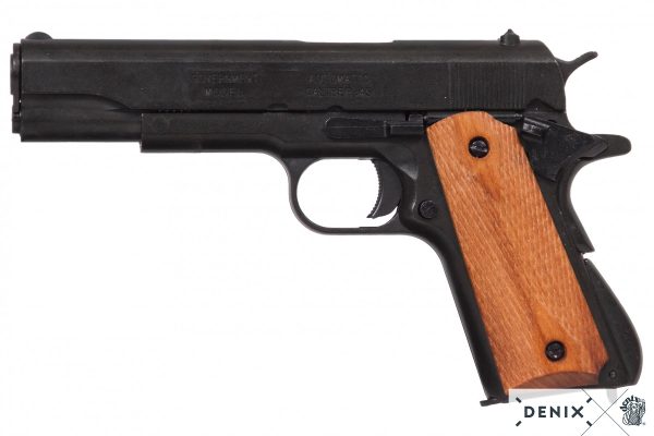 Replika-ase Denix Colt 1911-A1 pistooli Double Diamond-kahvoilla.