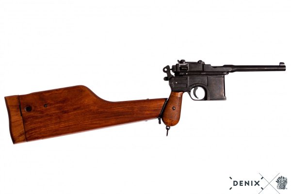 Replika-ase Mauser C96 pistooli puutukilla / koteloperällä.