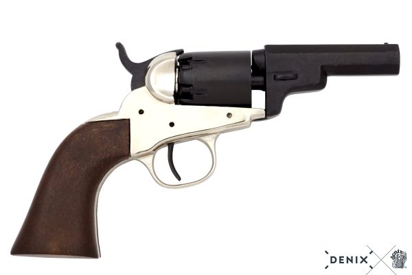 Replika-ase Colt Pocket Model eli Baby Dragoon hopeisella viimeistelyllä.