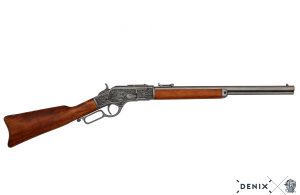 Replika-ase Winchester 1873 Villin lännen vipulukkokivääri kaiverrettu.