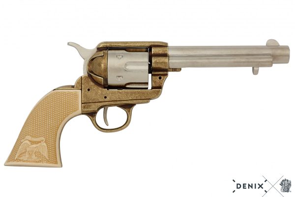 Replika-ase Denix Villin Lännen revolveri Colt Peacemaker nikkeli / messinki.